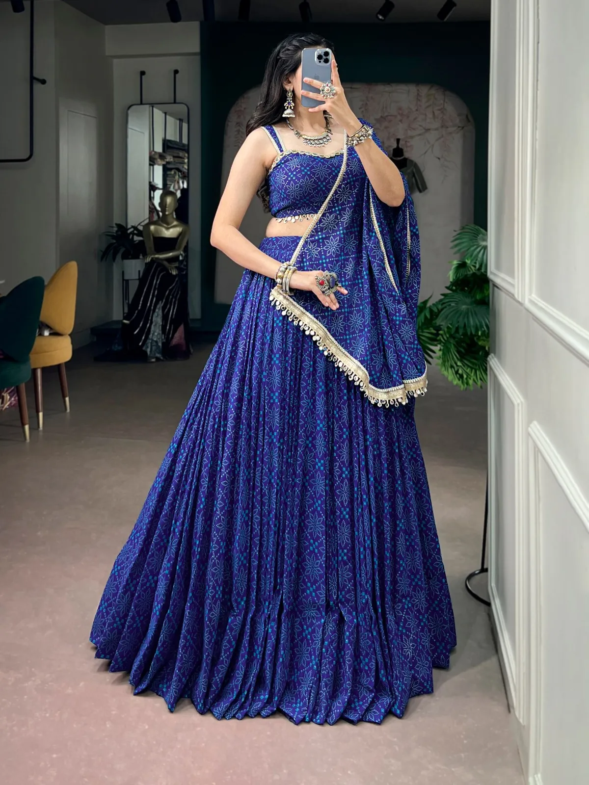 Blue Bandhani Printed Big Flair Chaniya Choli