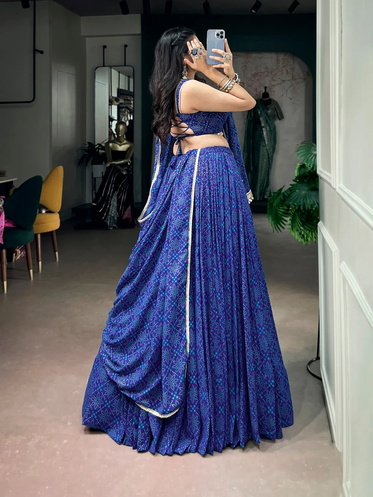Blue Bandhani Printed Big Flair Chaniya Choli
