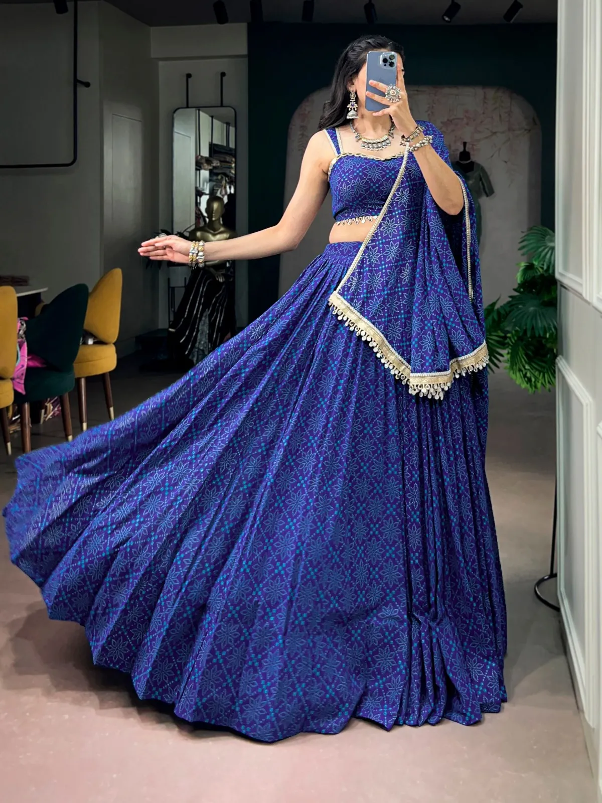Blue Bandhani Printed Big Flair Chaniya Choli