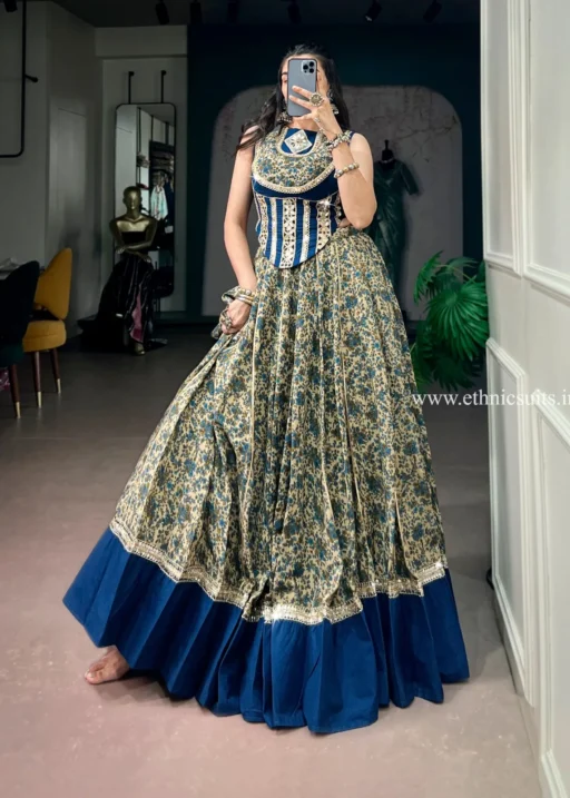 Navy Blue Printed Co ord Set for Navratri
