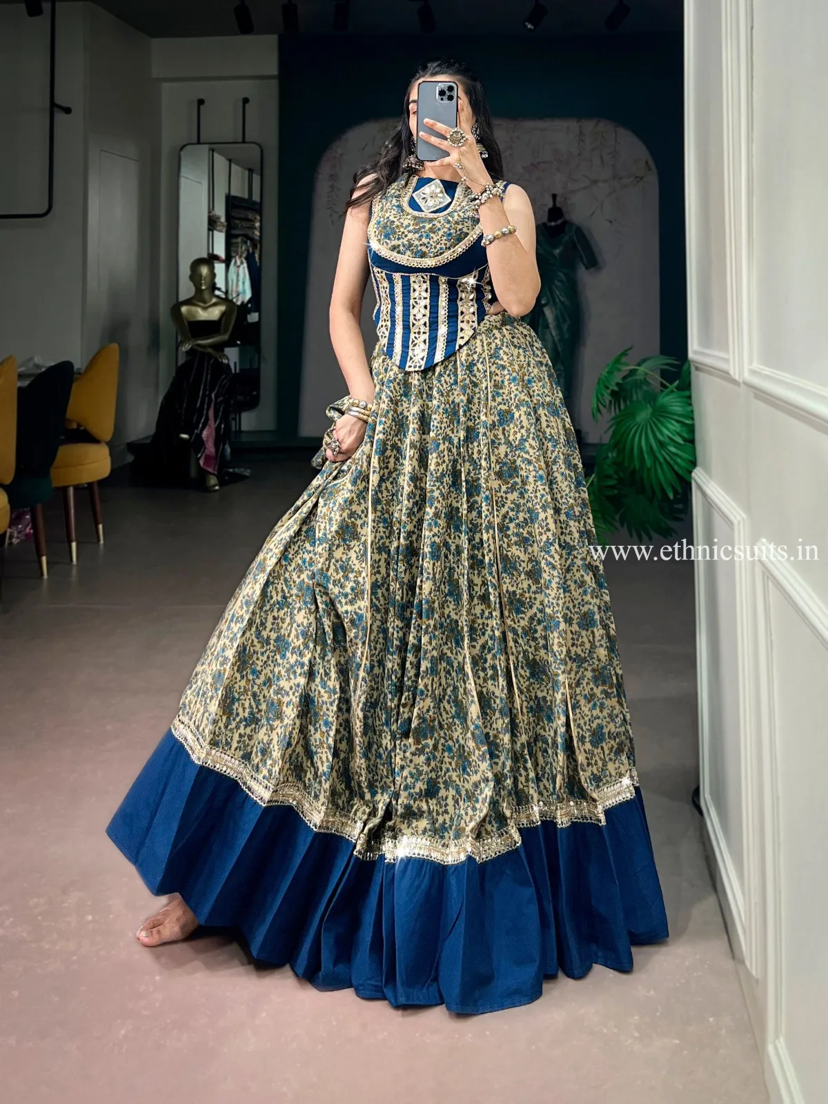 Navy Blue Printed Co ord Set for Navratri