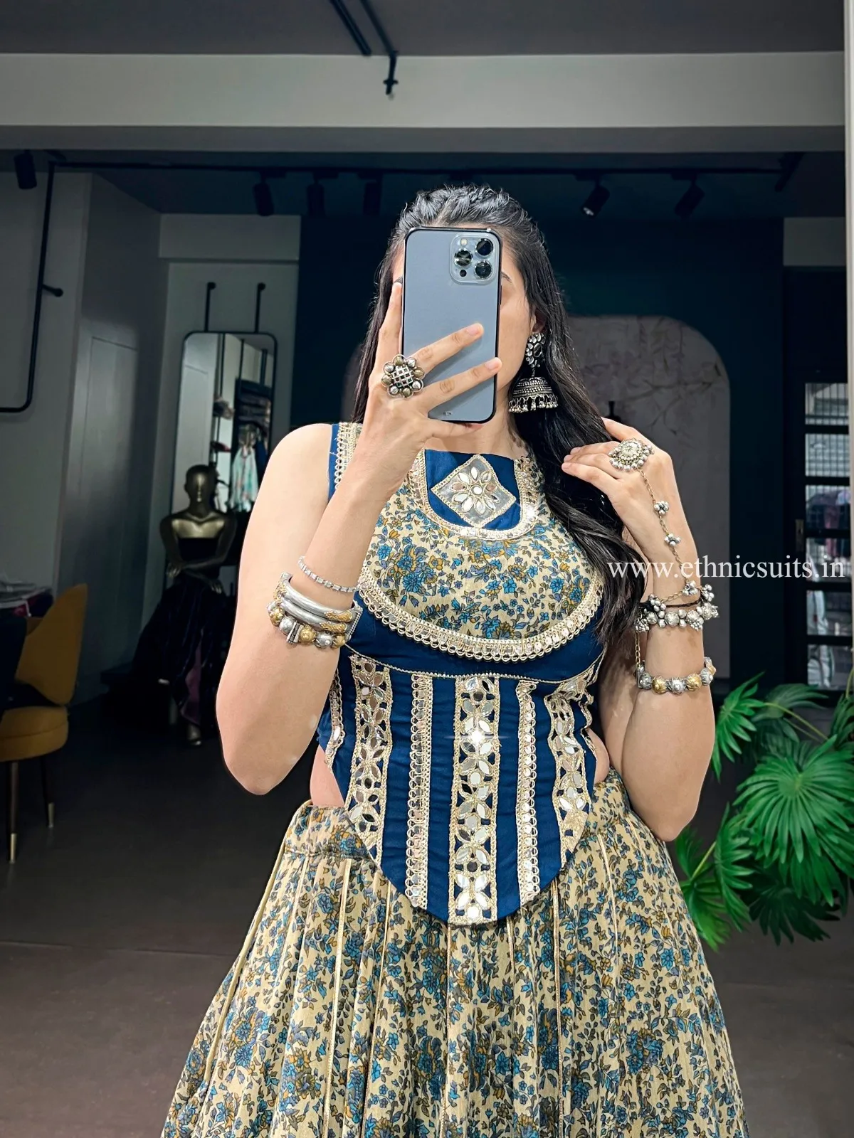 Navy Blue Printed Co ord Set for Navratri