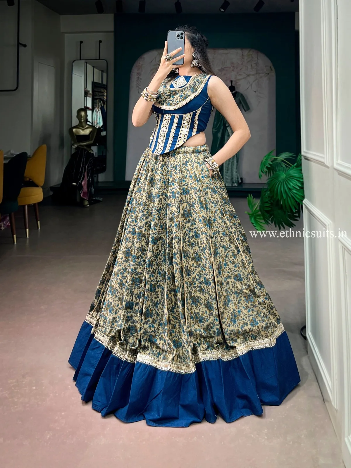 Navy Blue Printed Co ord Set for Navratri