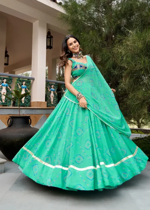 Pastel Green Bandhani Printed Chaniya Choli