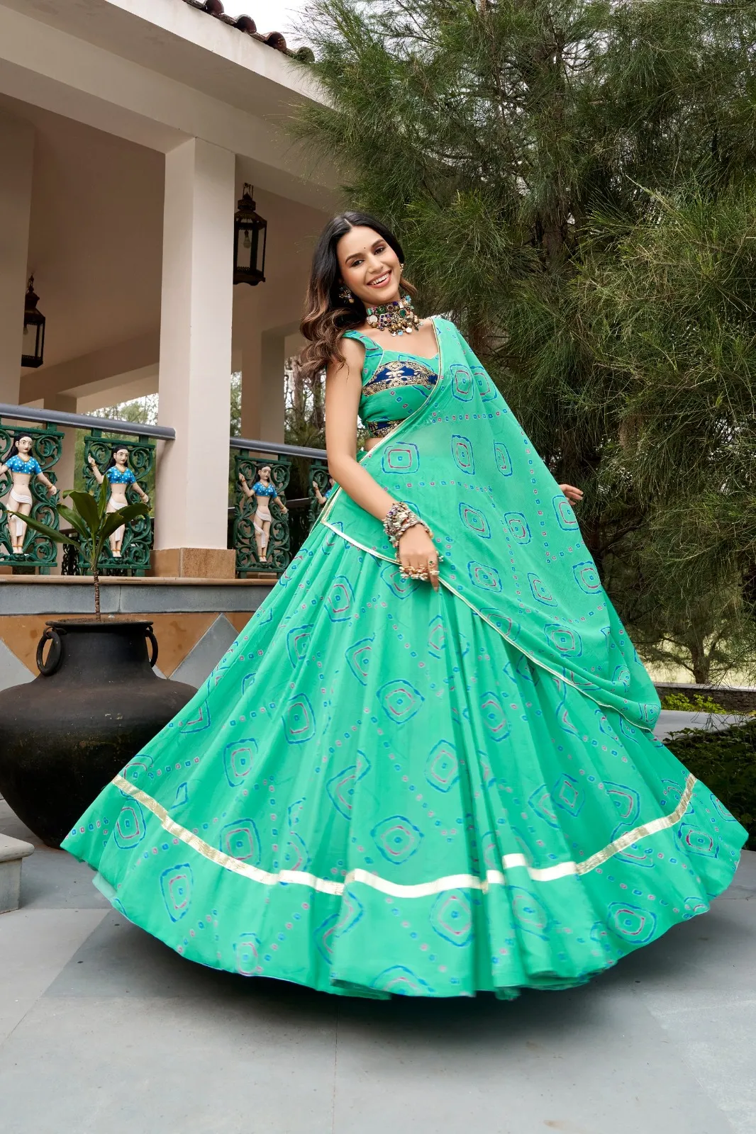 Pastel Green Bandhani Printed Chaniya Choli