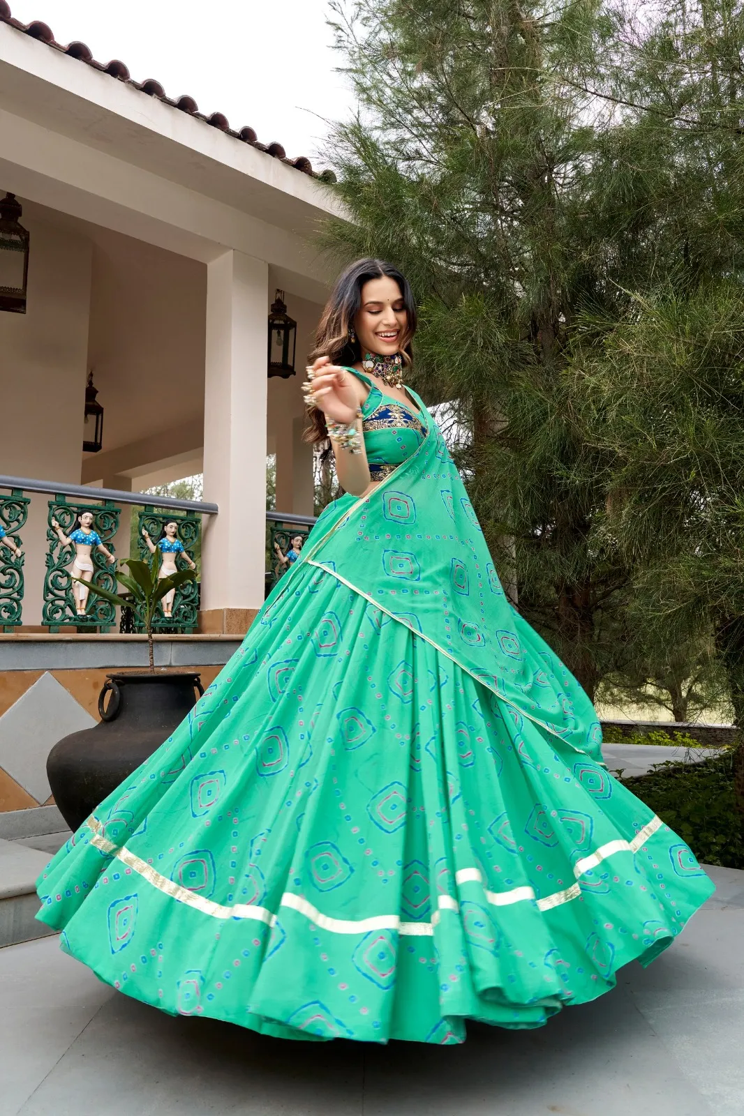 Pastel Green Bandhani Printed Chaniya Choli