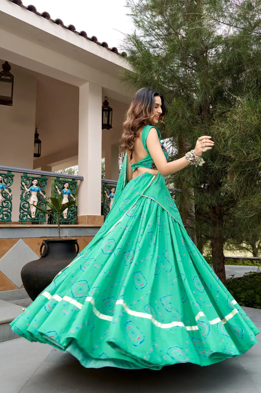 Pastel Green Bandhani Printed Chaniya Choli