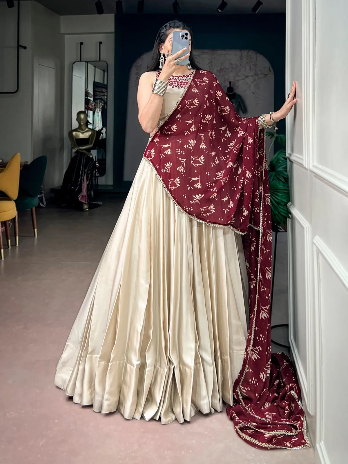 Plain Chaniya Choli with Heavy Dupatta for Garba