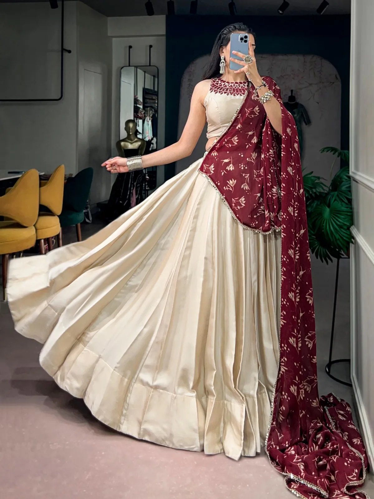Plain Chaniya Choli with Heavy Dupatta for Garba