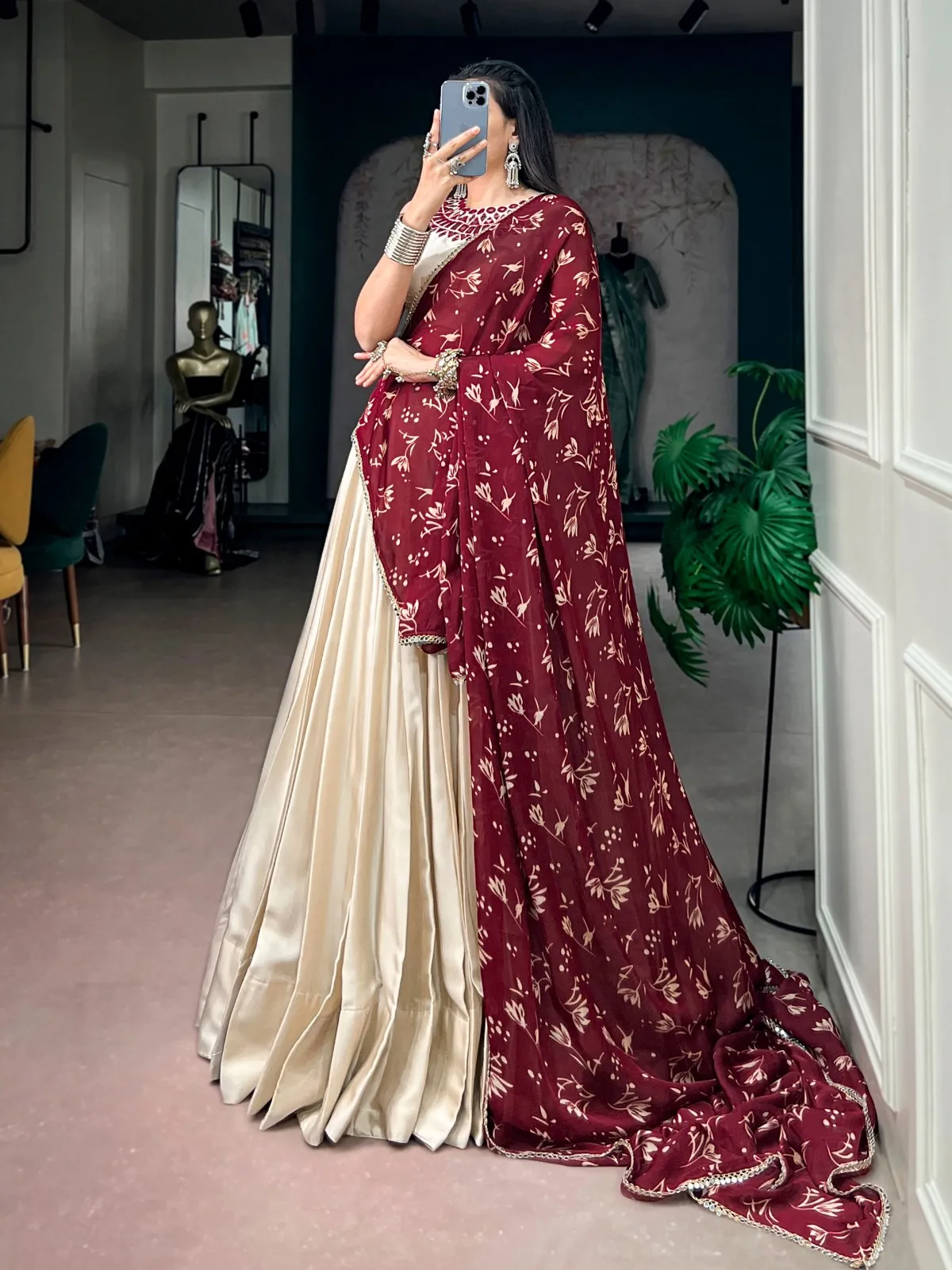 Plain Chaniya Choli with Heavy Dupatta for Garba