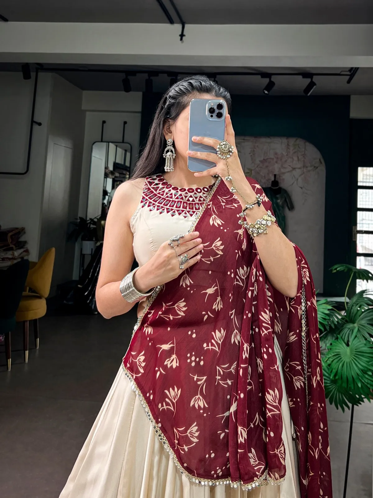 Plain Chaniya Choli with Heavy Dupatta for Garba