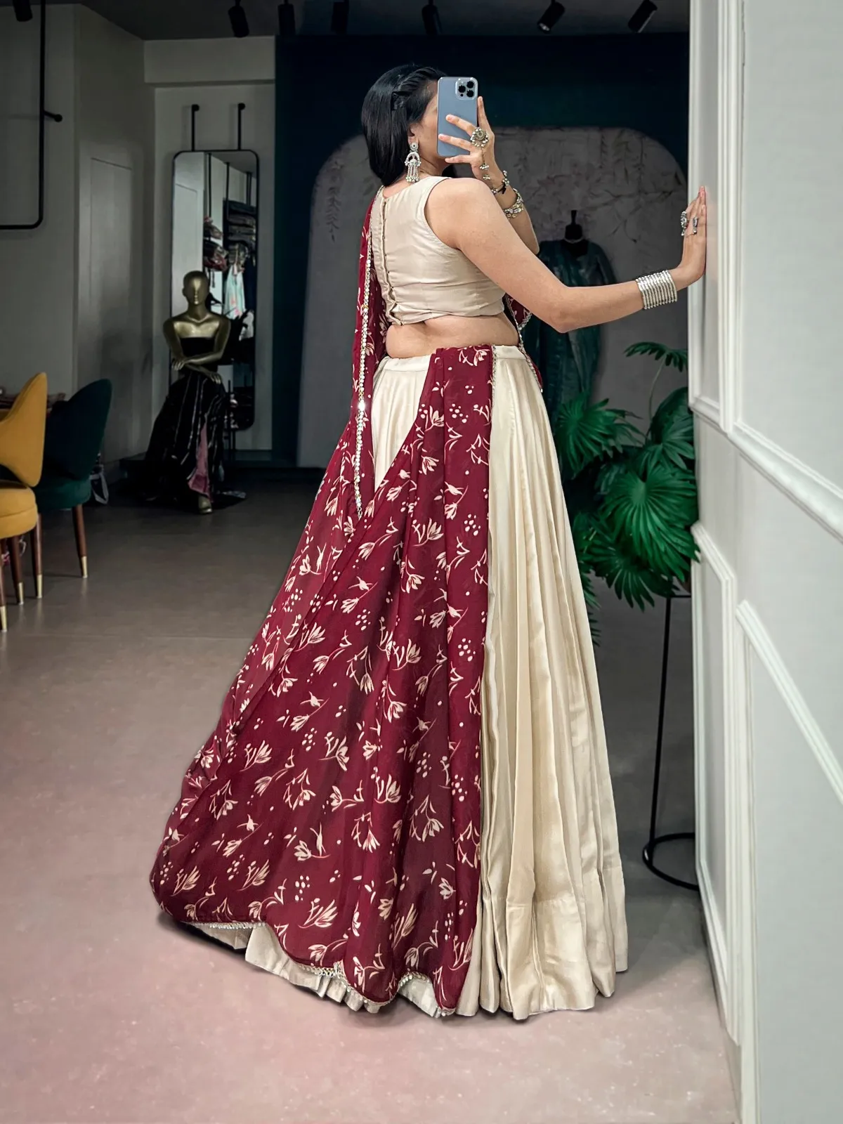 Plain Chaniya Choli with Heavy Dupatta for Garba