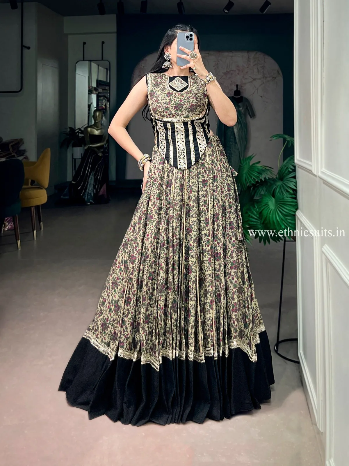 Readymade Printed Black Chaniya Choli
