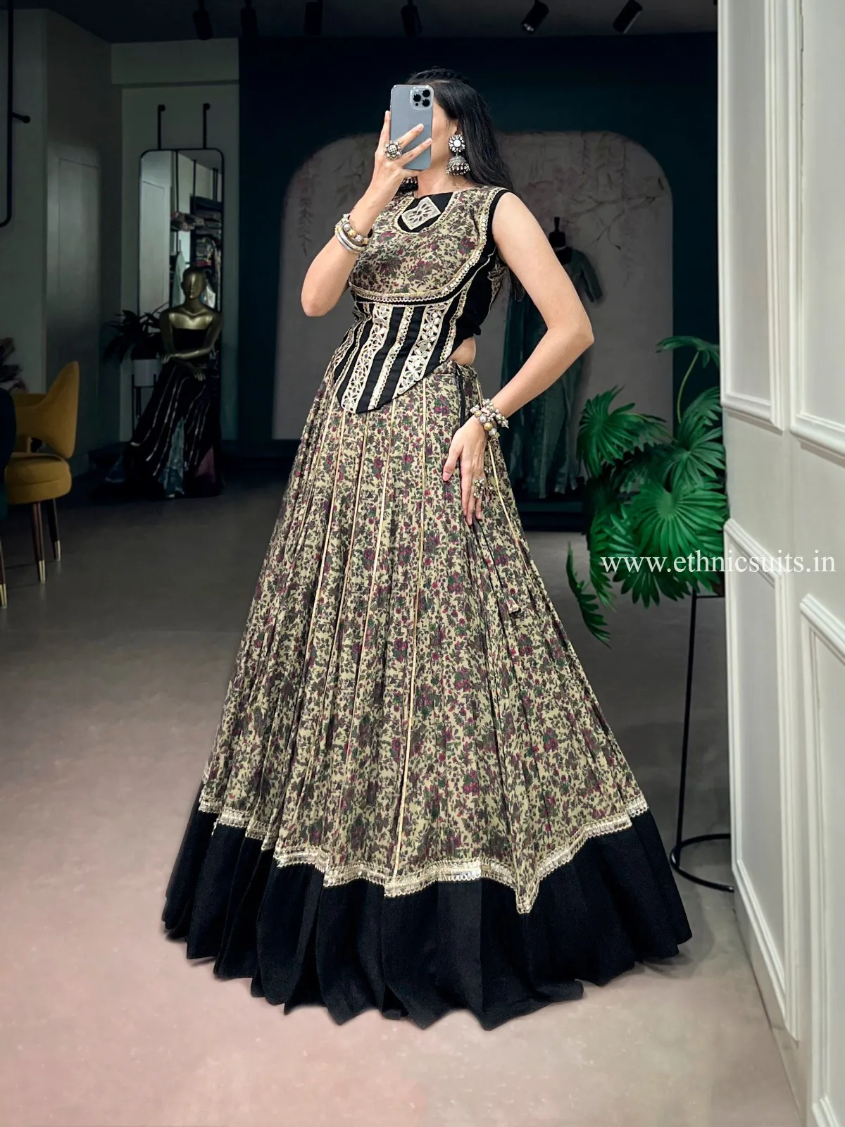 Readymade Printed Black Chaniya Choli