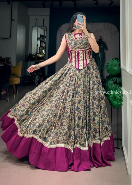 Wine Full Printed Navratri Chaniya Co ord set