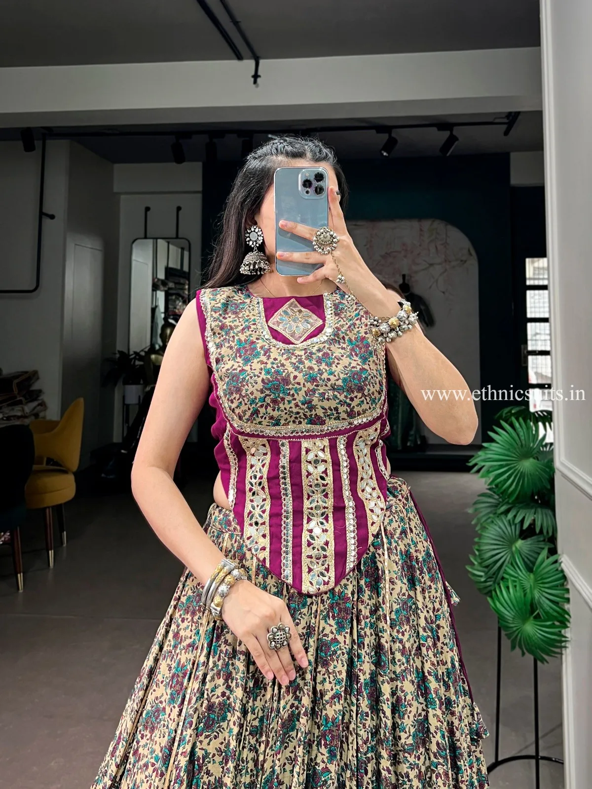 Wine Full Printed Navratri Chaniya Co ord set