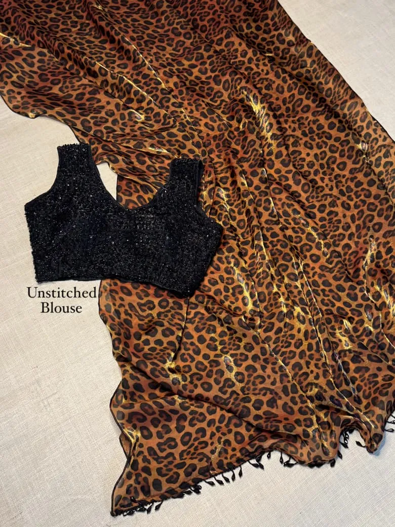 Cheetah Printed Saree with heavy Blouse