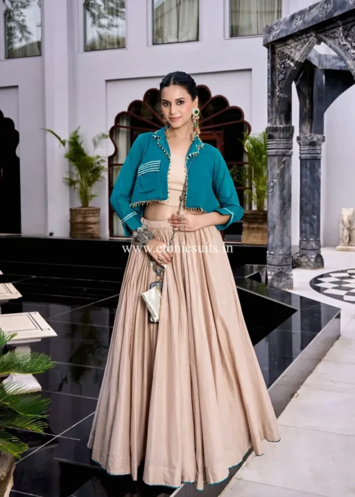Creme Color Plain Chaniya Choli with Boho Jacket