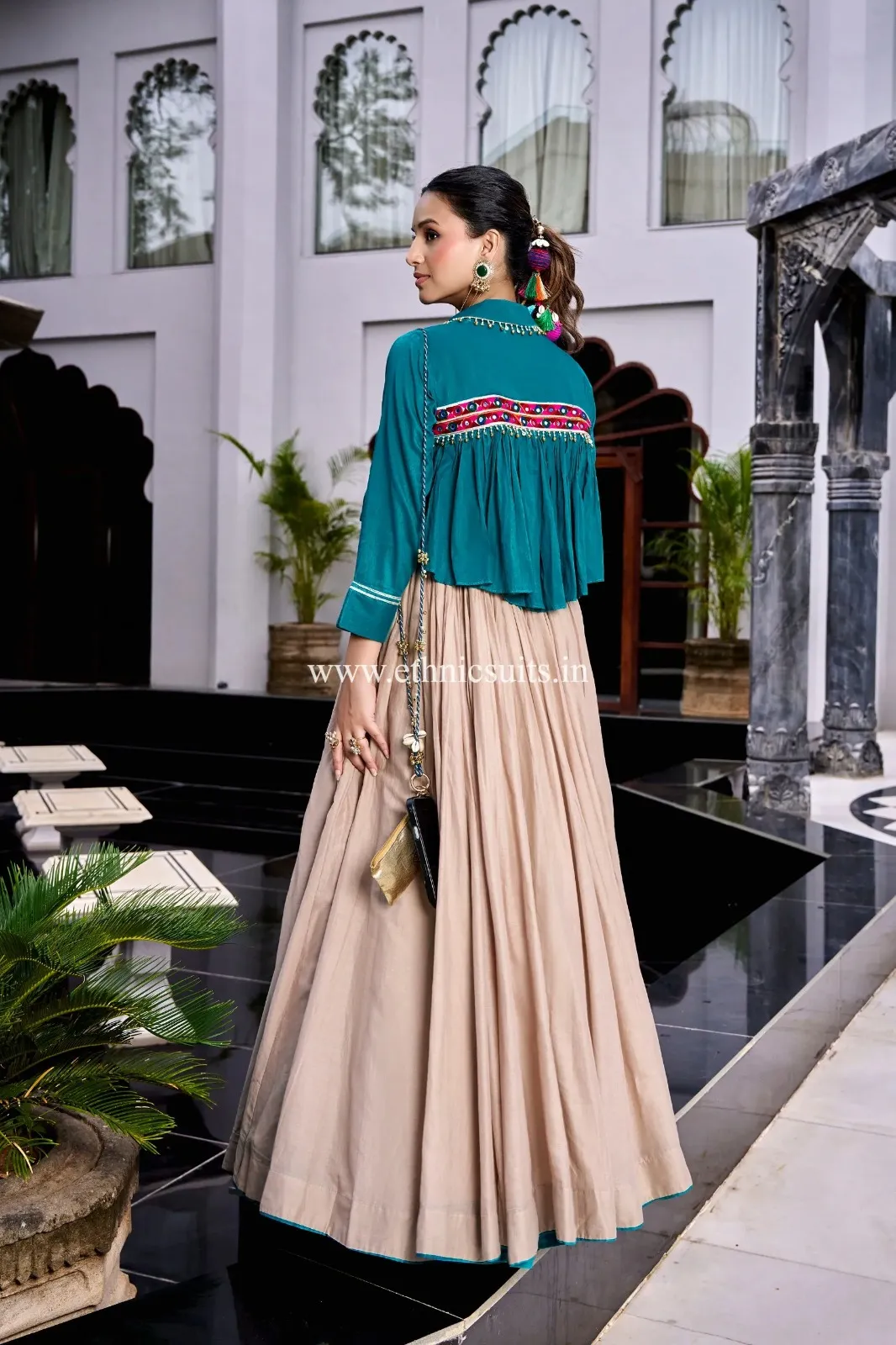 Creme Color Plain Chaniya Choli with Boho Jacket