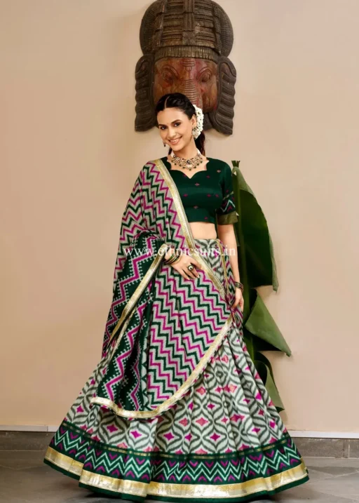 Green color Ikat Printed Chaniya Choli