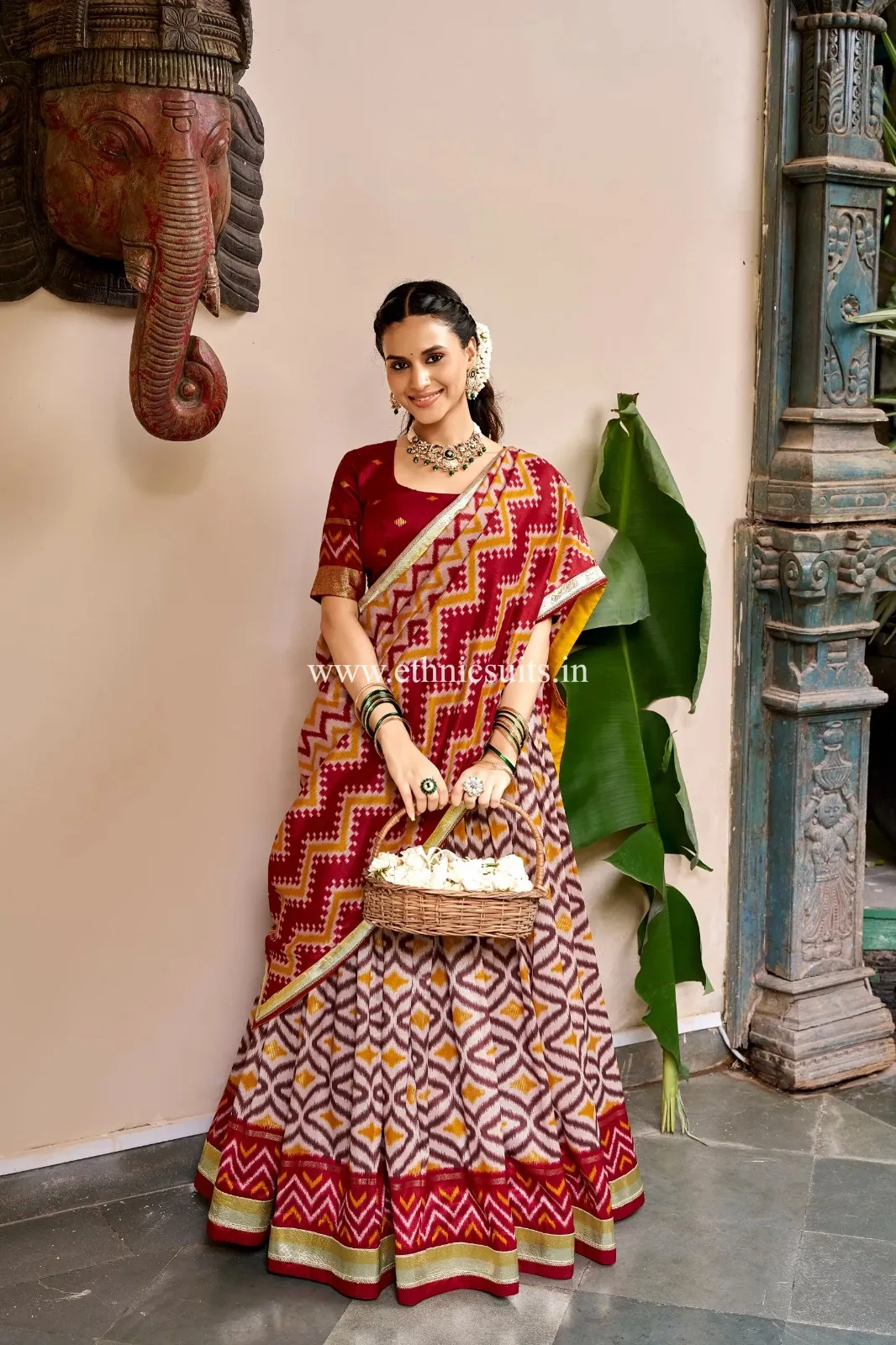 Ikat Printed Navratri Lehenga Choli Maroon