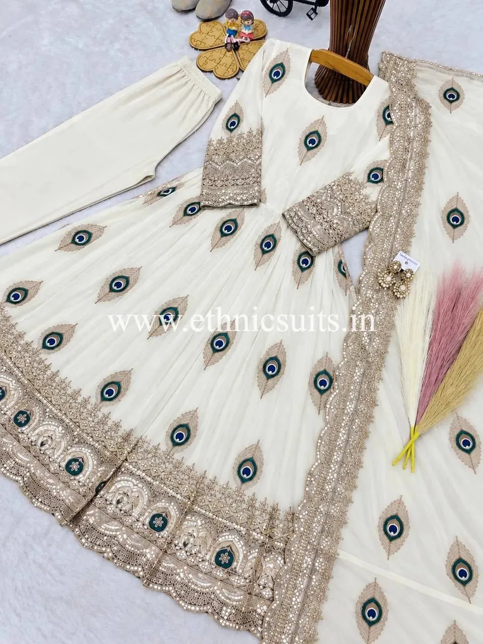 Kids Wedding Anarkali Gown White Color