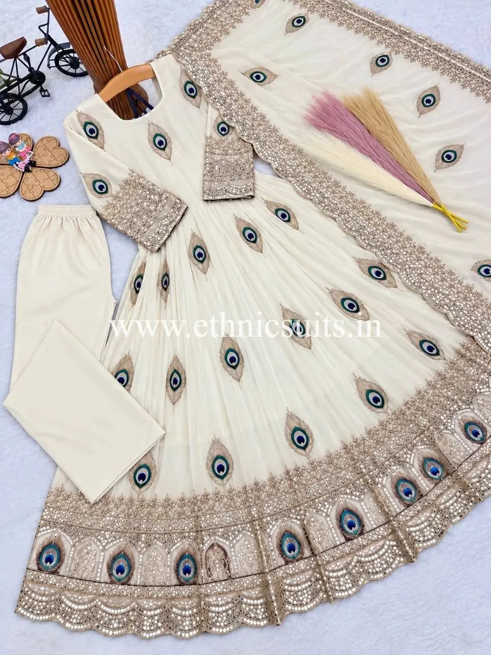 Kids Wedding Anarkali Gown White Color