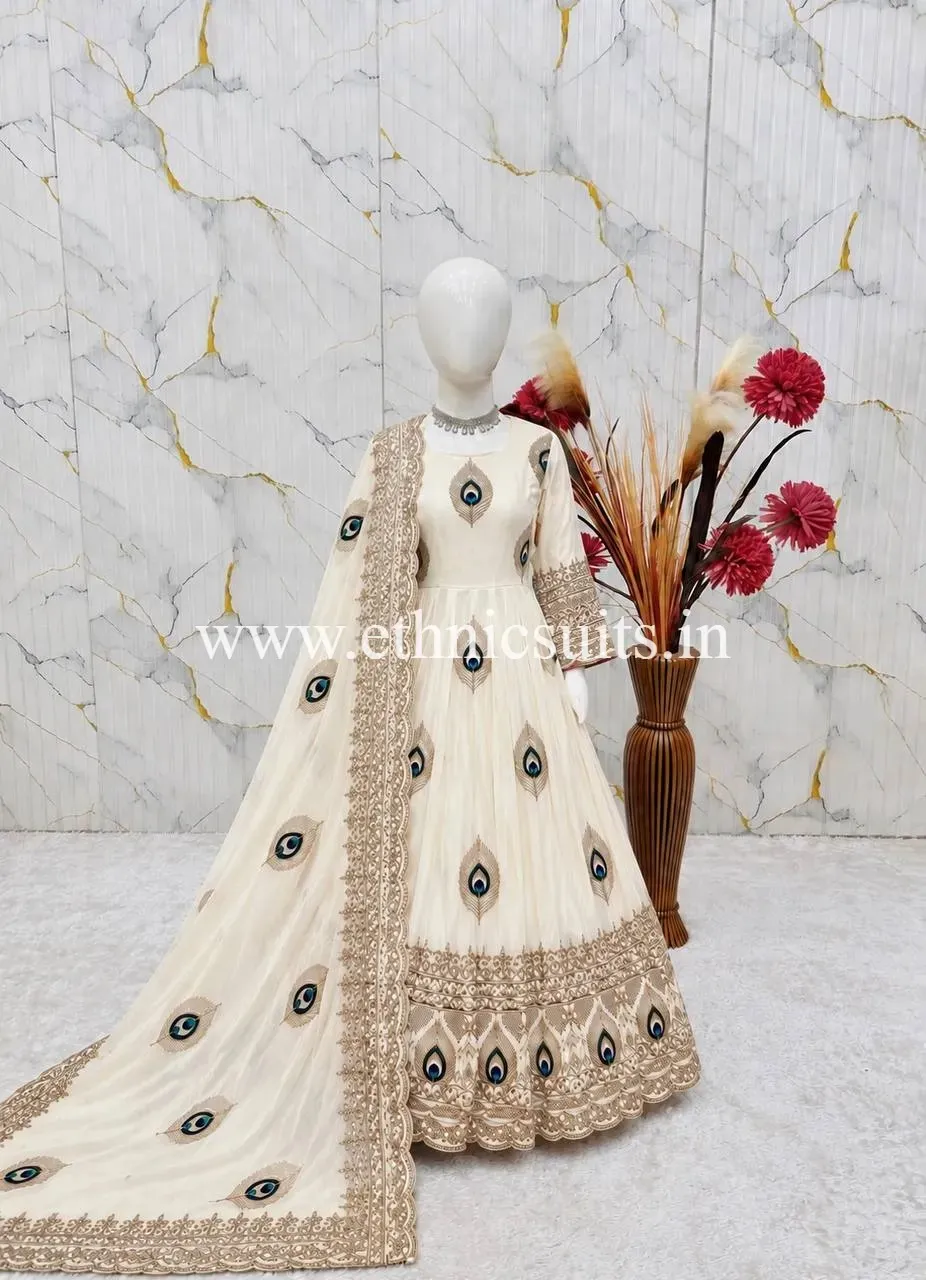 Kids Wedding Anarkali Gown White Color