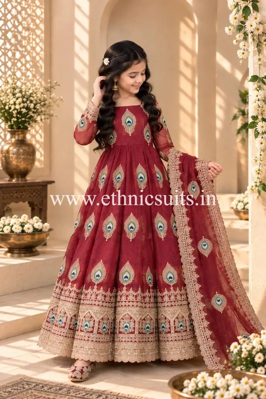 Maroon Color Kids Wedding Anarkali Suit