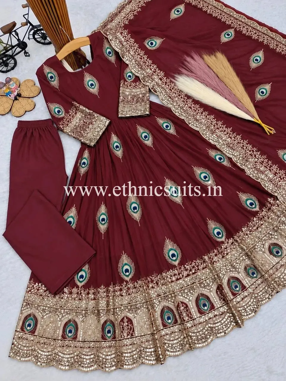 Maroon Color Kids Wedding Anarkali Suit