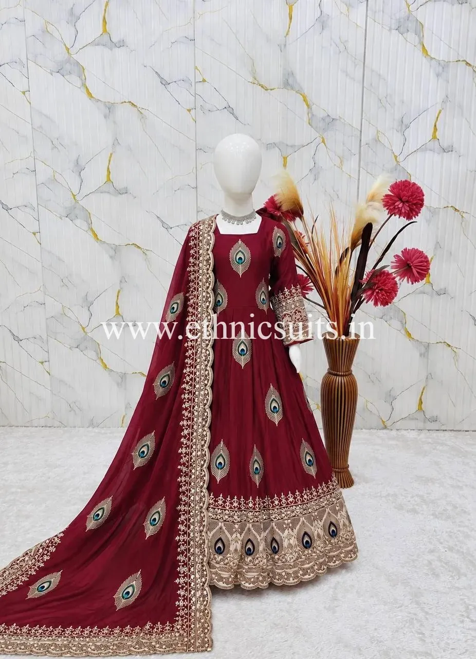Maroon Color Kids Wedding Anarkali Suit