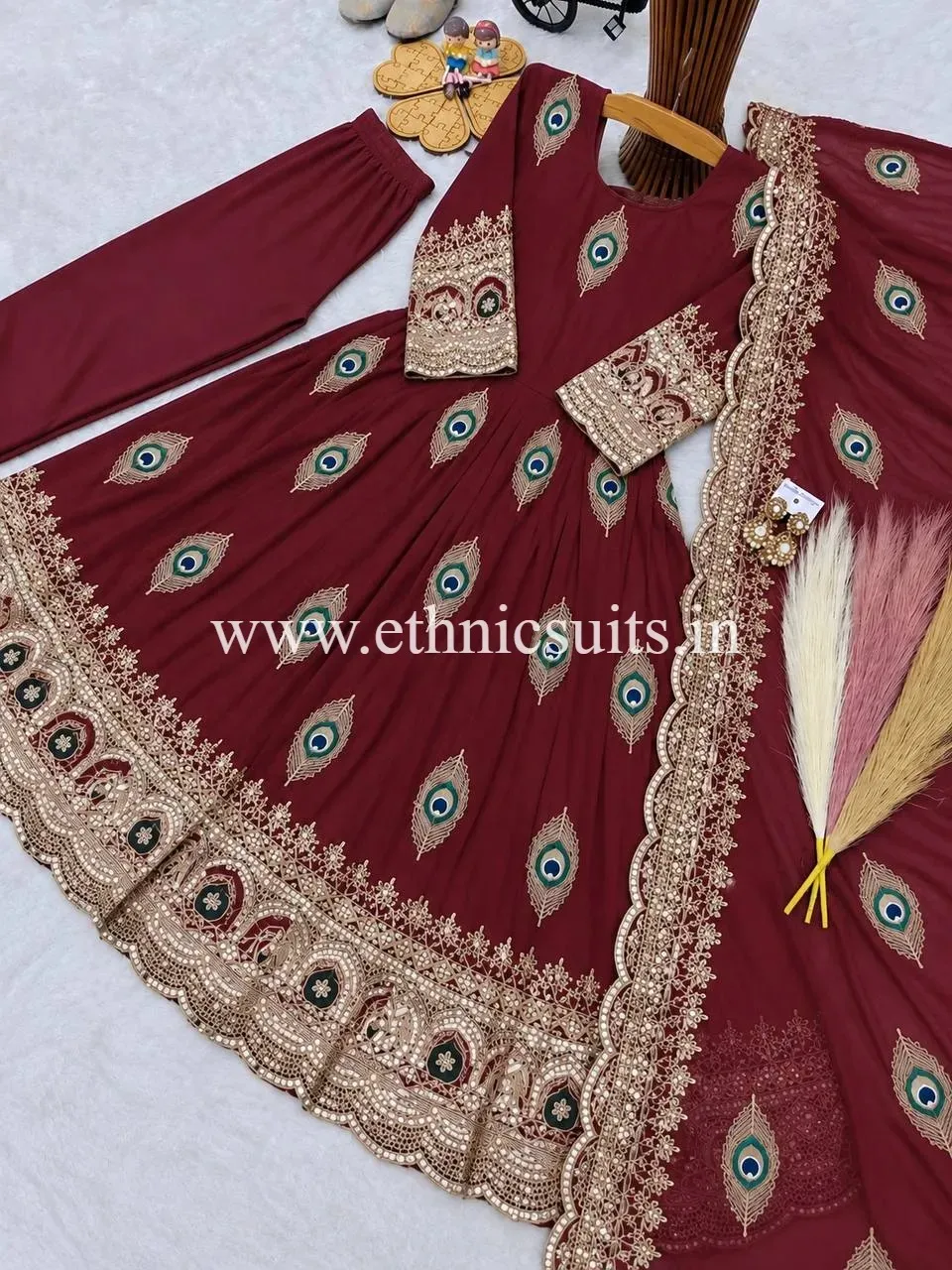 Maroon Color Kids Wedding Anarkali Suit