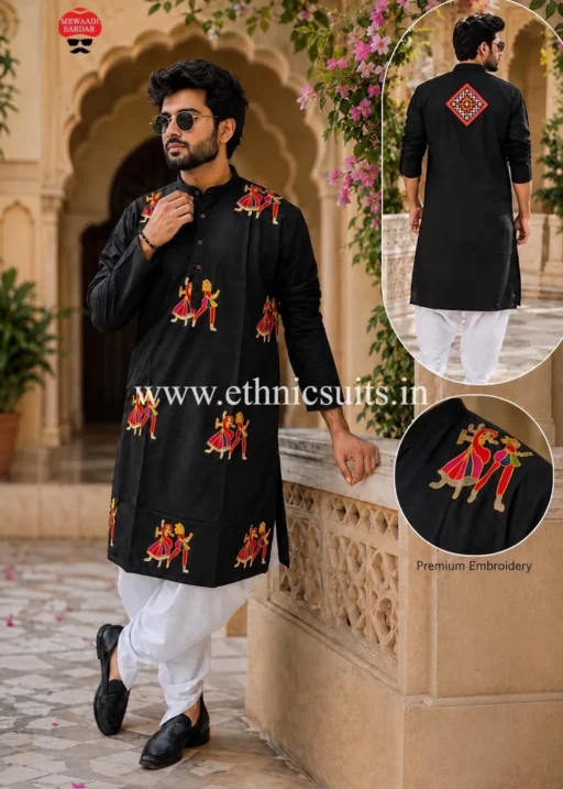 Mens Black Kurta Dhoti for Navratri