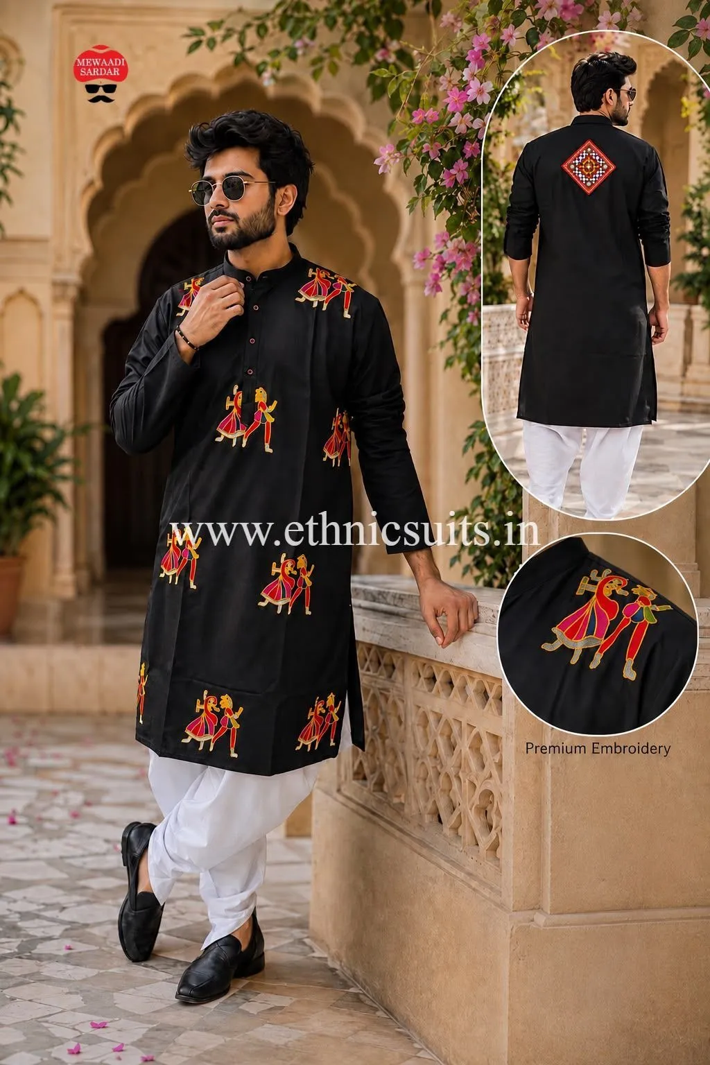 Mens Black Kurta Dhoti for Navratri