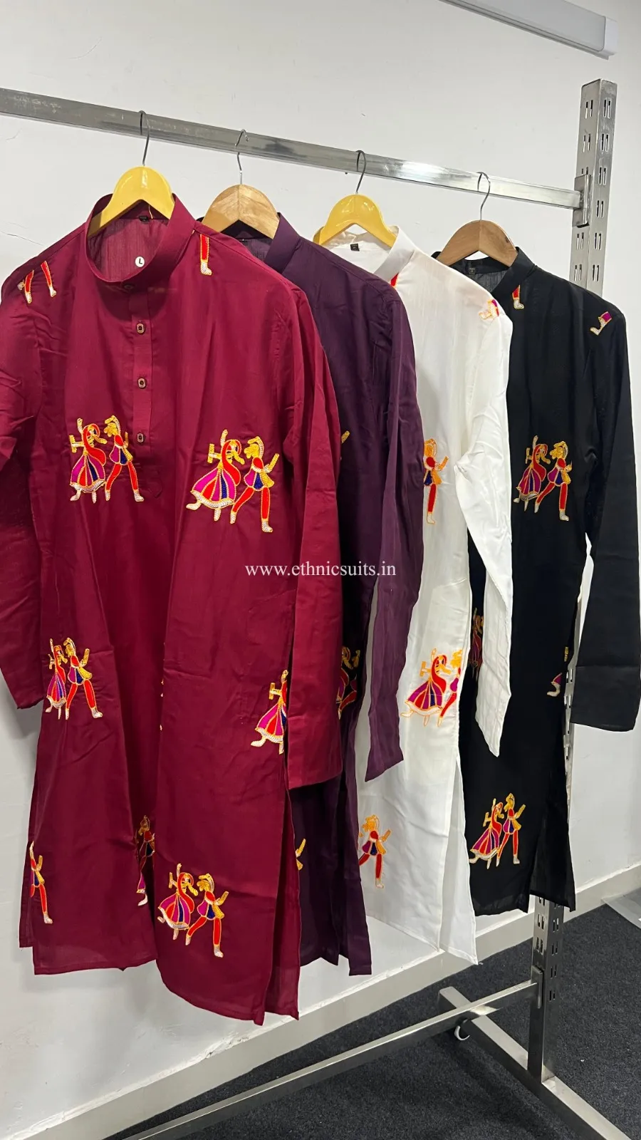 Kutchi Work White Navratri Mens Dhoti Kurta