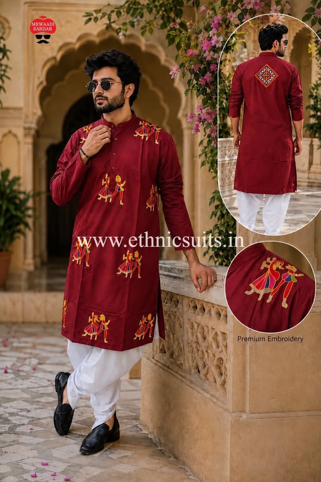 Mens Navratri Wear Kurta with Dhoti Red