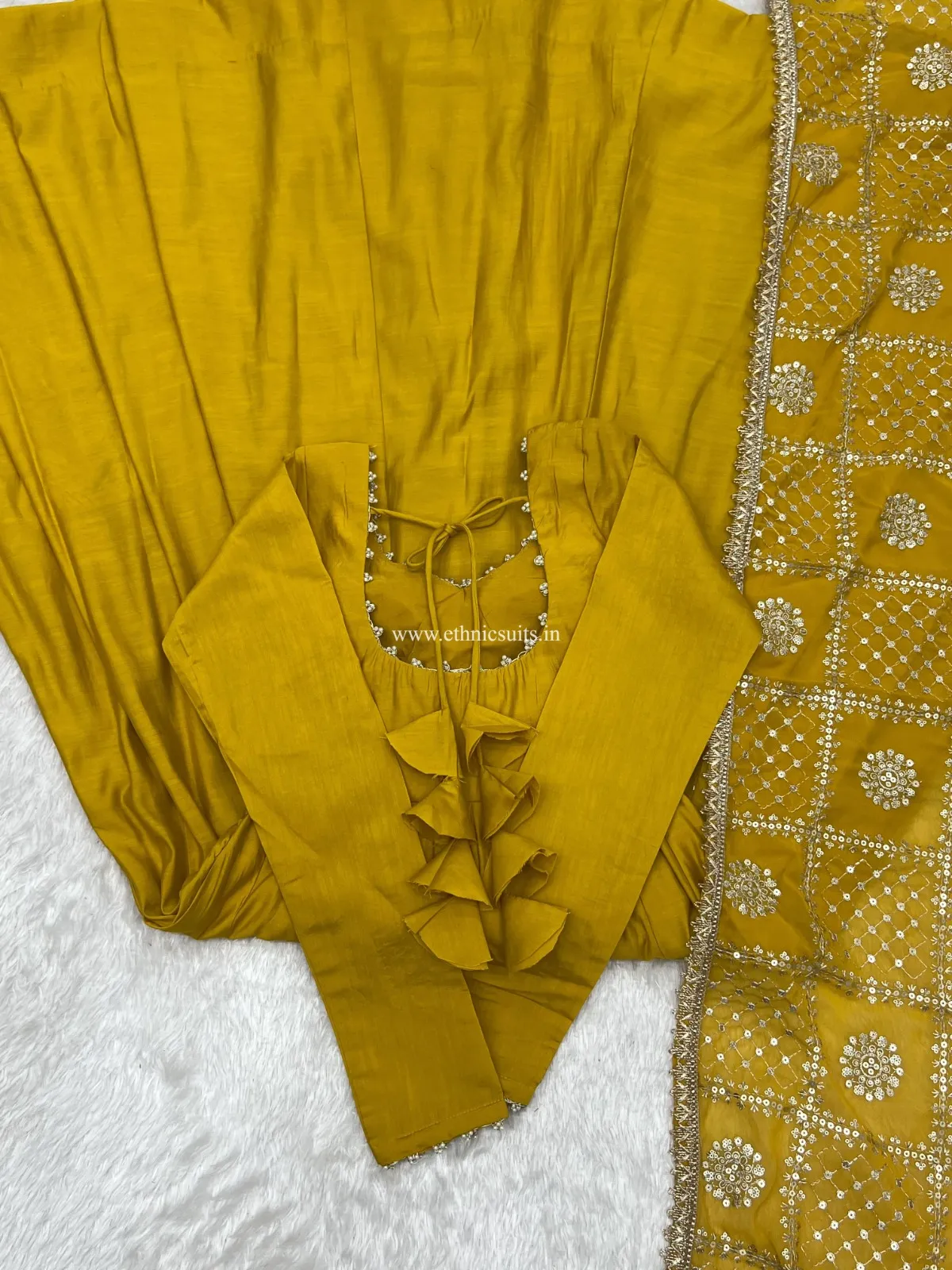 Mustard Yellow Anarkali with Heavy worked Dupatta