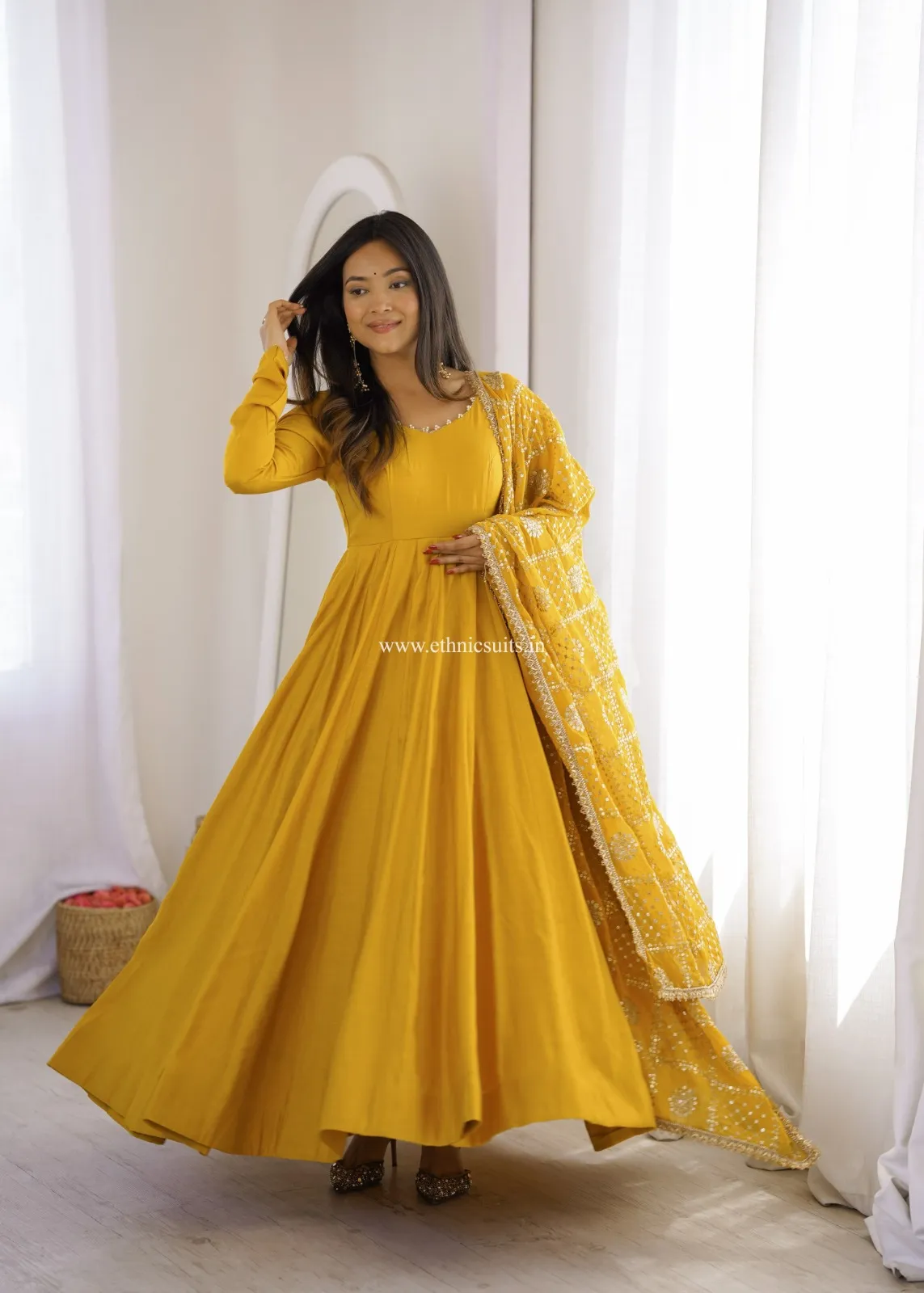 Mustard Yellow Anarkali with Heavy worked Dupatta