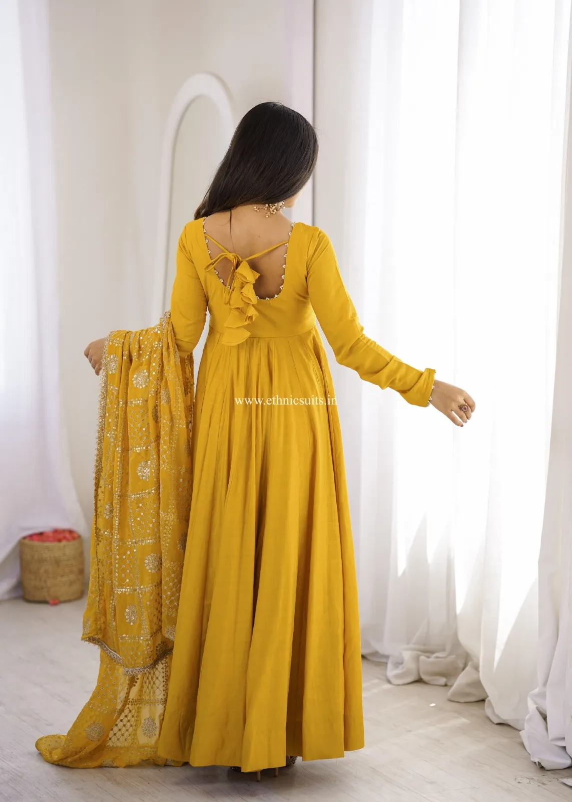 Mustard Yellow Anarkali with Heavy worked Dupatta