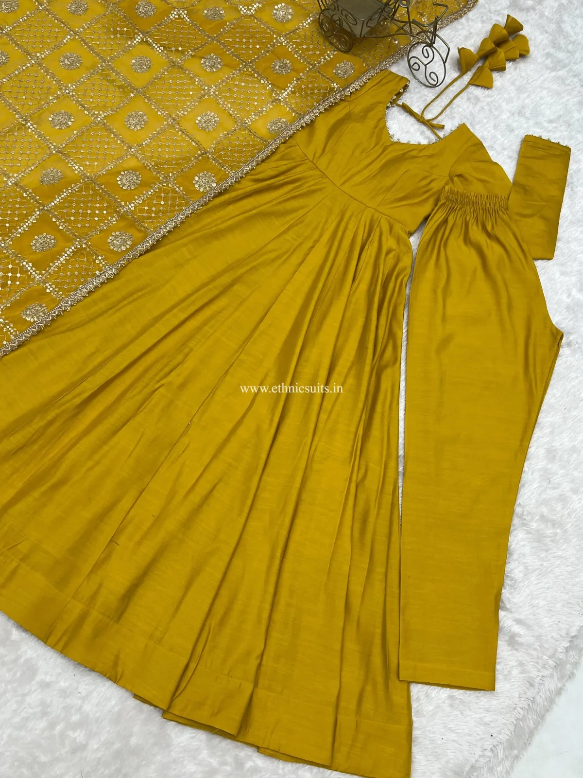 Mustard Yellow Anarkali with Heavy worked Dupatta