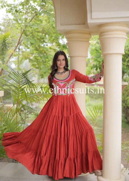 Orange Color Kutchi Work Gown