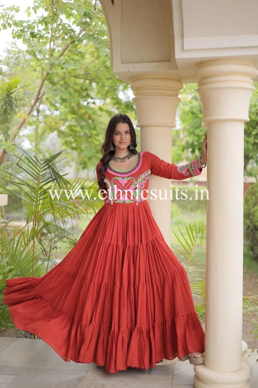 Orange Color Kutchi Work Gown