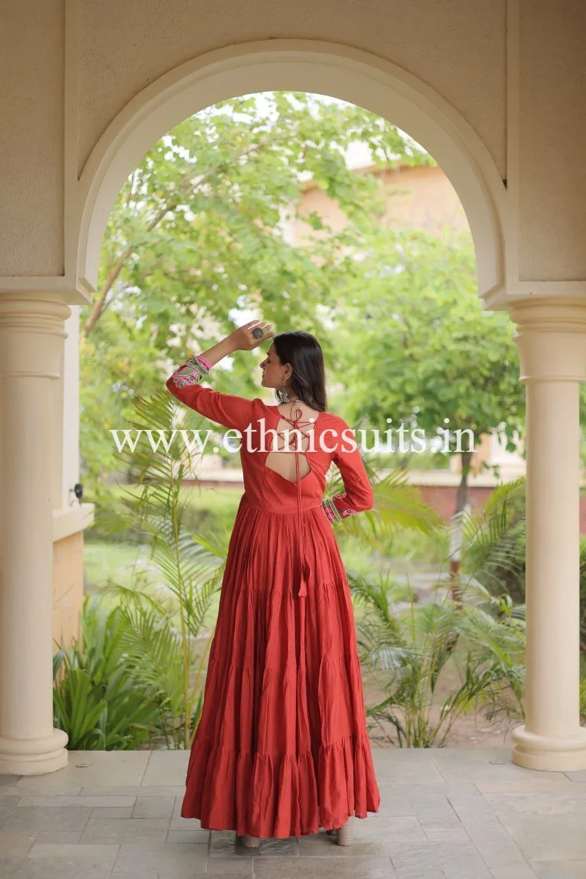 Orange Color Kutchi Work Gown