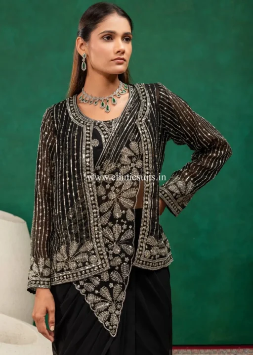 Party Special Black Readymade Saree with Jacket