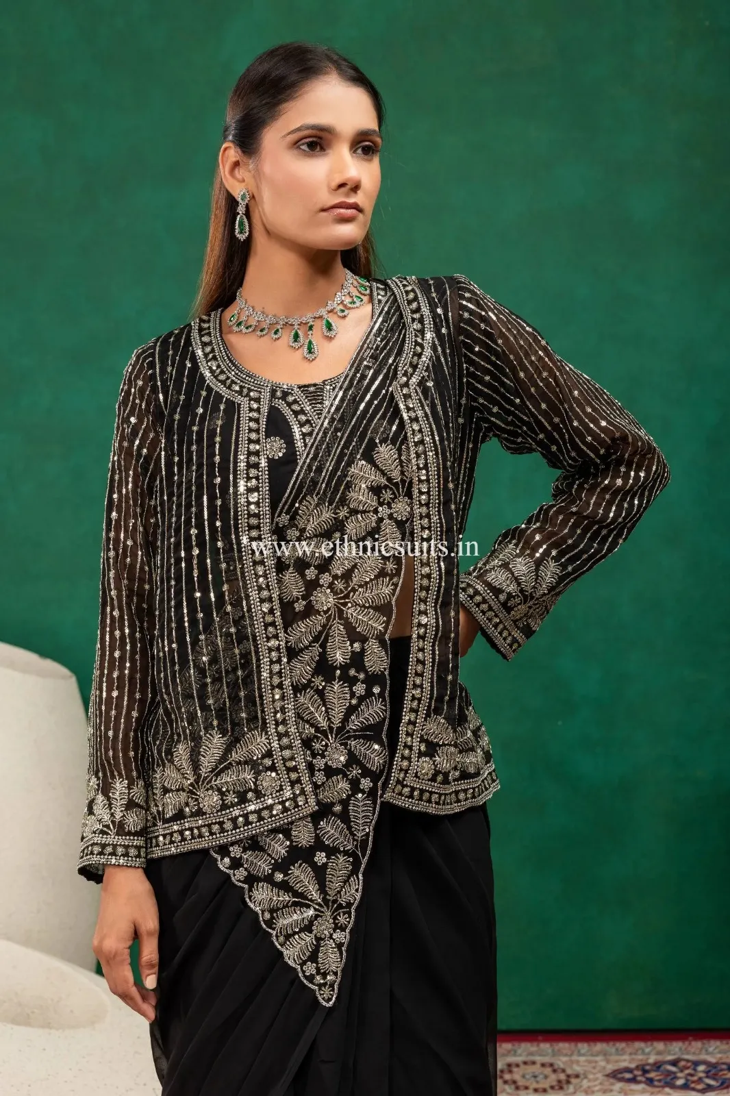 Party Special Black Readymade Saree with Jacket
