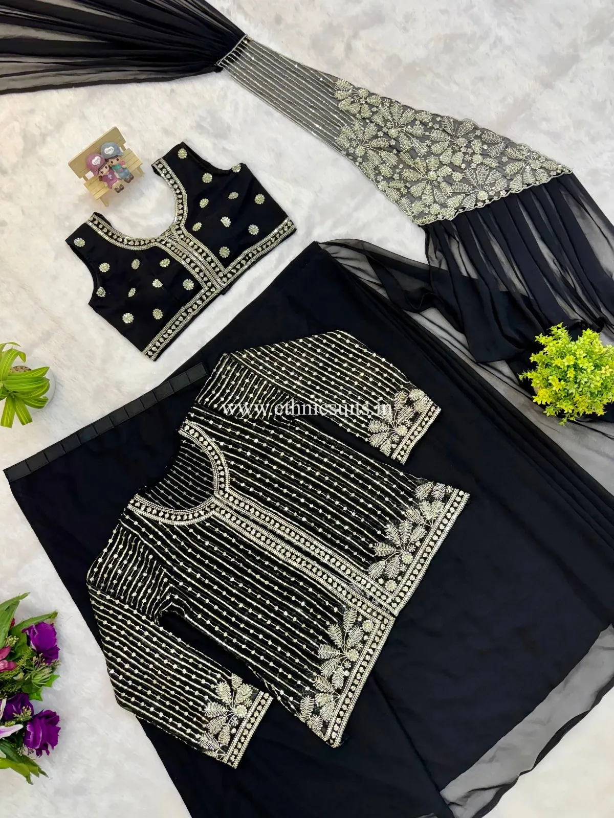 Party Special Black Readymade Saree with Jacket