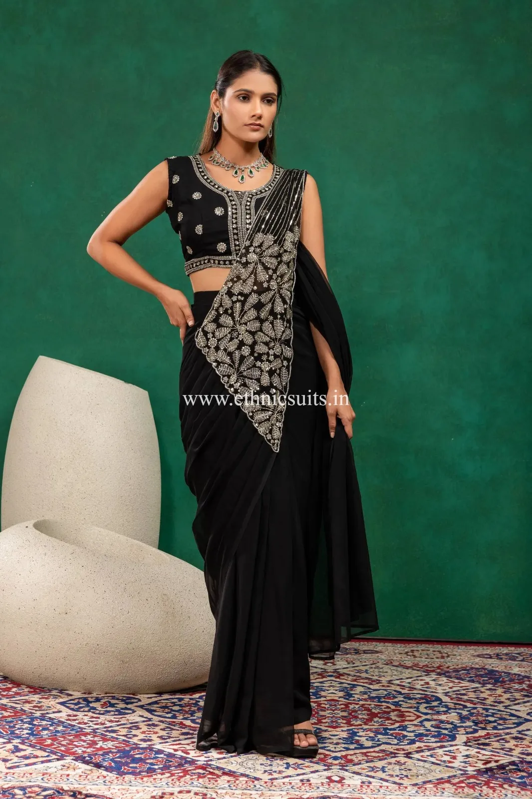Party Special Black Readymade Saree with Jacket