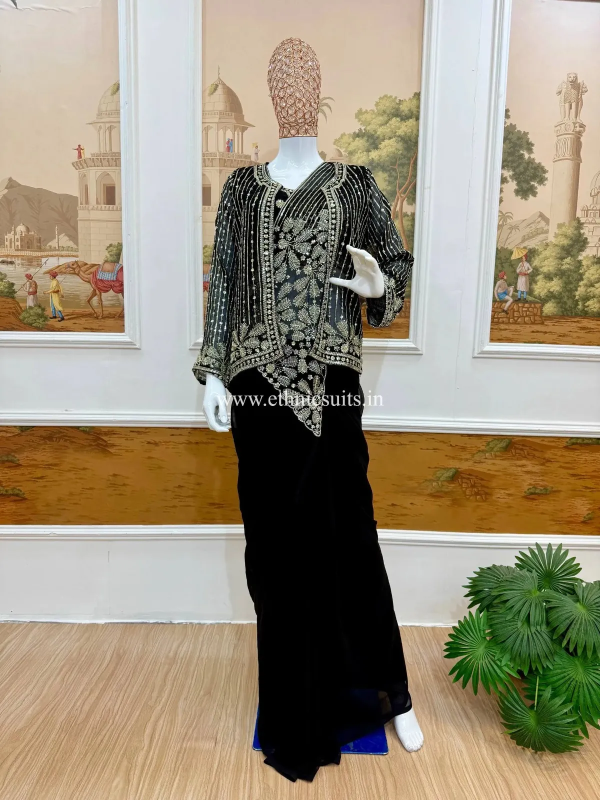 Party Special Black Readymade Saree with Jacket