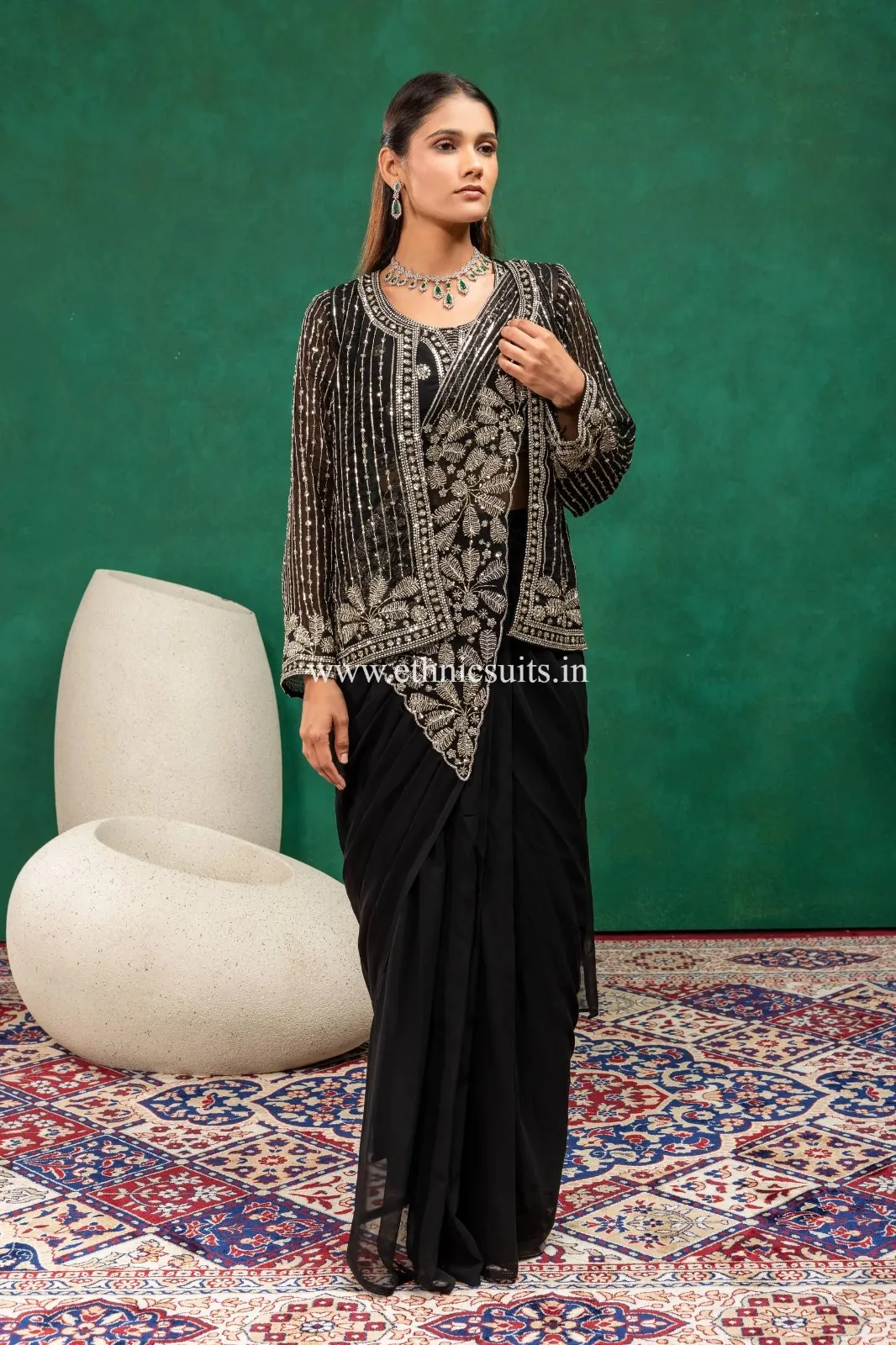 Party Special Black Readymade Saree with Jacket
