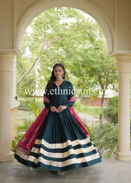 Plain Green Gown with Gotapatti Border